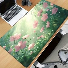 1pc XXL Floral Desk Mat with Pink Flowers Print, Non-Slip Rubber Base, Waterproo