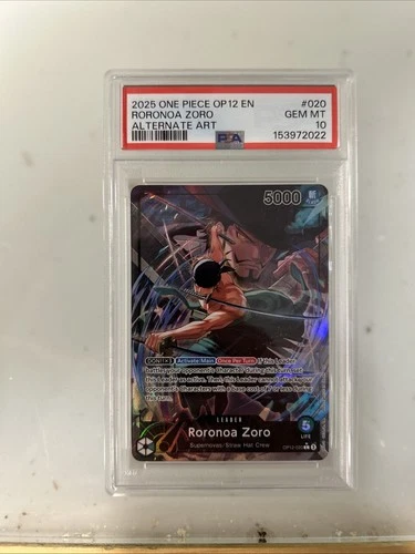 2025 ONE PIECE OP12-020 LEGACY OF THE MASTER RORONOA ZORO ALT ART LEADER PSA 10