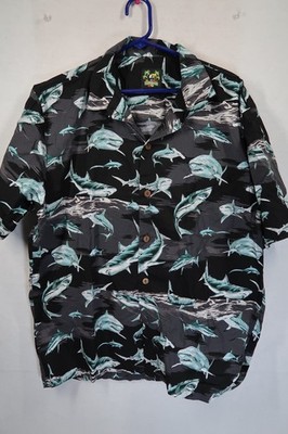 Benny's SHARKS Hawaiian Shirt Mens Large Short Sleeve Beach Casual Aloha