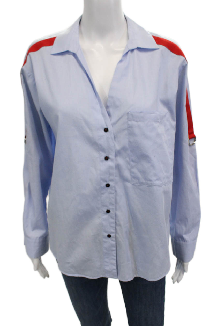 Zara Basic Women Light Blue Collared Button-Up Lo… - image 1