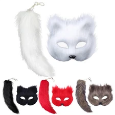 Therian Mask And Tail Set Cosplay For Girls Furry Mask & Long Tail For Cos Party