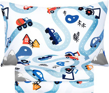 Twin Sheets Set Kids Car Trace, Blue , 3 Pieces Easy Fit Deep Pocket Sheets Set