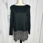 J Jill Tunic Top Womens Sz Large Black Tan Floral Print Long Sleeve Lightweight