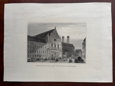 Stahlstich  Hofkirche St Michael in München -ca. 1845-Original von Johann Poppel