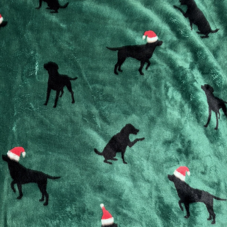 Eddie Bauer 60x90 Winter Green W Black Dogs Santa Hats Soft Plush Throw Twin - Image 3 of 3