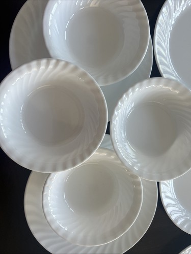CORELLE by Corning WHITE SWIRL Dinner Luncheon Bread Plates & Bowls Set Of 26 - Picture 14 of 19