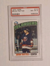 Bryan Trottier PSA 8 Topps ROOKIE Card 1976 Graded Vintage HoF Card RC. rookie card picture