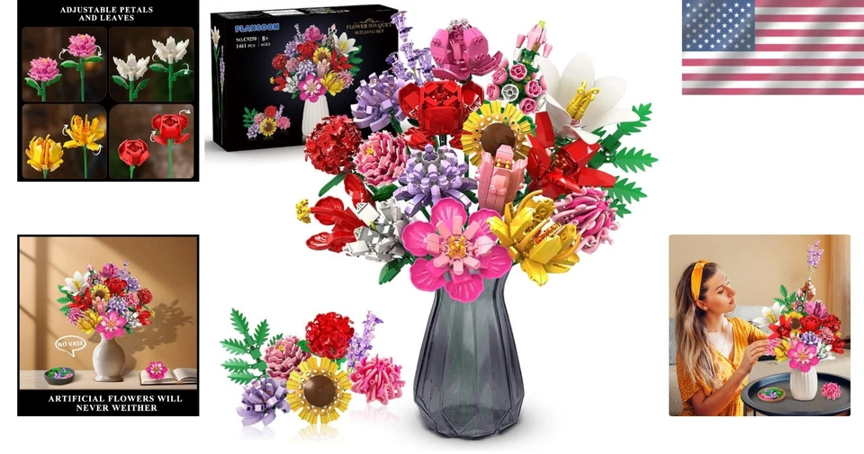 Vibrant Flower Bouquet Toy - 18 Flowers Rose Sunflower Decor - Image 2 of 4