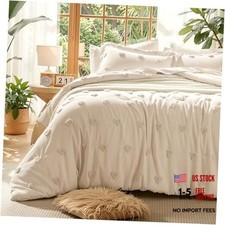 Wrenley Vale 7 Pieces Comforter Set Ultra Soft Fluffy King Khaki Tufted Heart