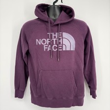 The North Face Womens Hoodie Pullover Purple Logo Graphic Cotton Blend Size S