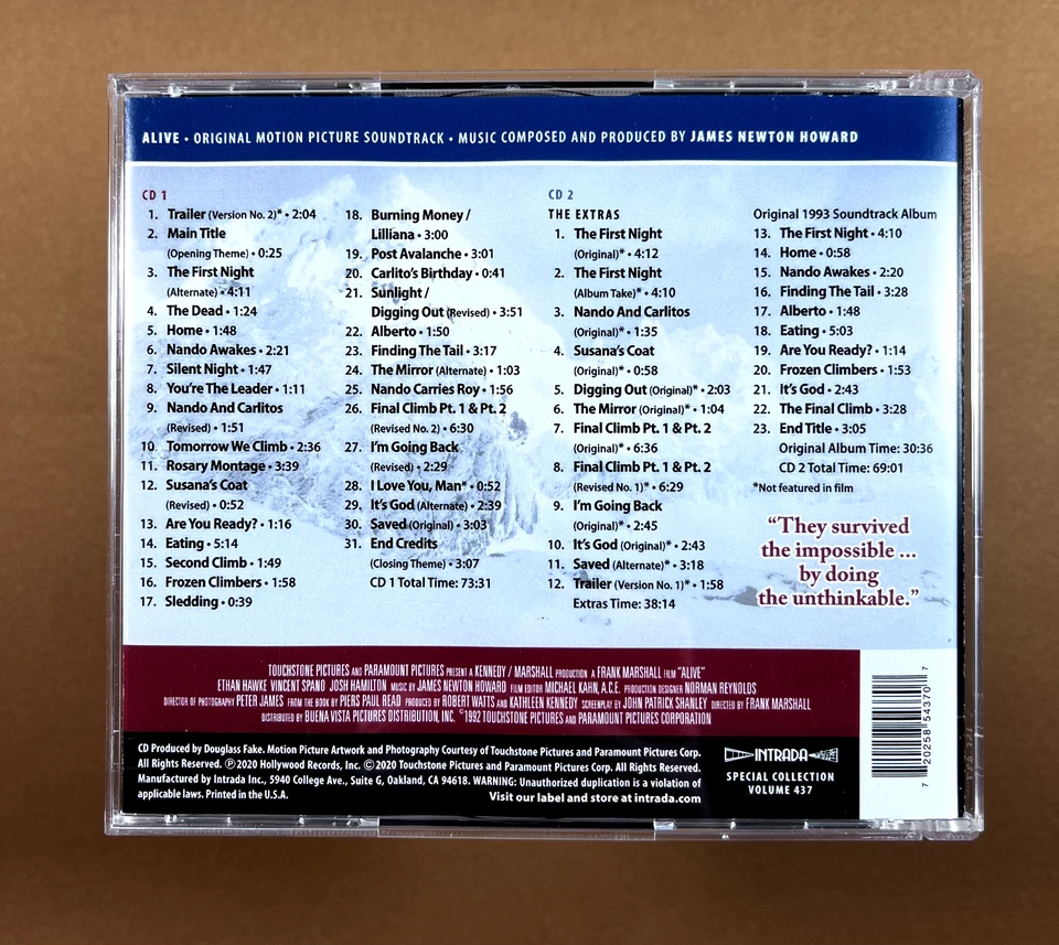 James Newton Howard – Alive Soundtrack (Intrada 437, 2-CD Deluxe Edition) - Bild 2 von 4