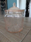 Vintage Pink Depression Glass Lidded Biscuit Jar - Patricia/Paneled Rose Pattern