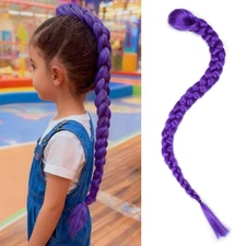 26 Inch Long Purple Braid Ponytail Pre Stretched Purple Hair Extensions for Brai