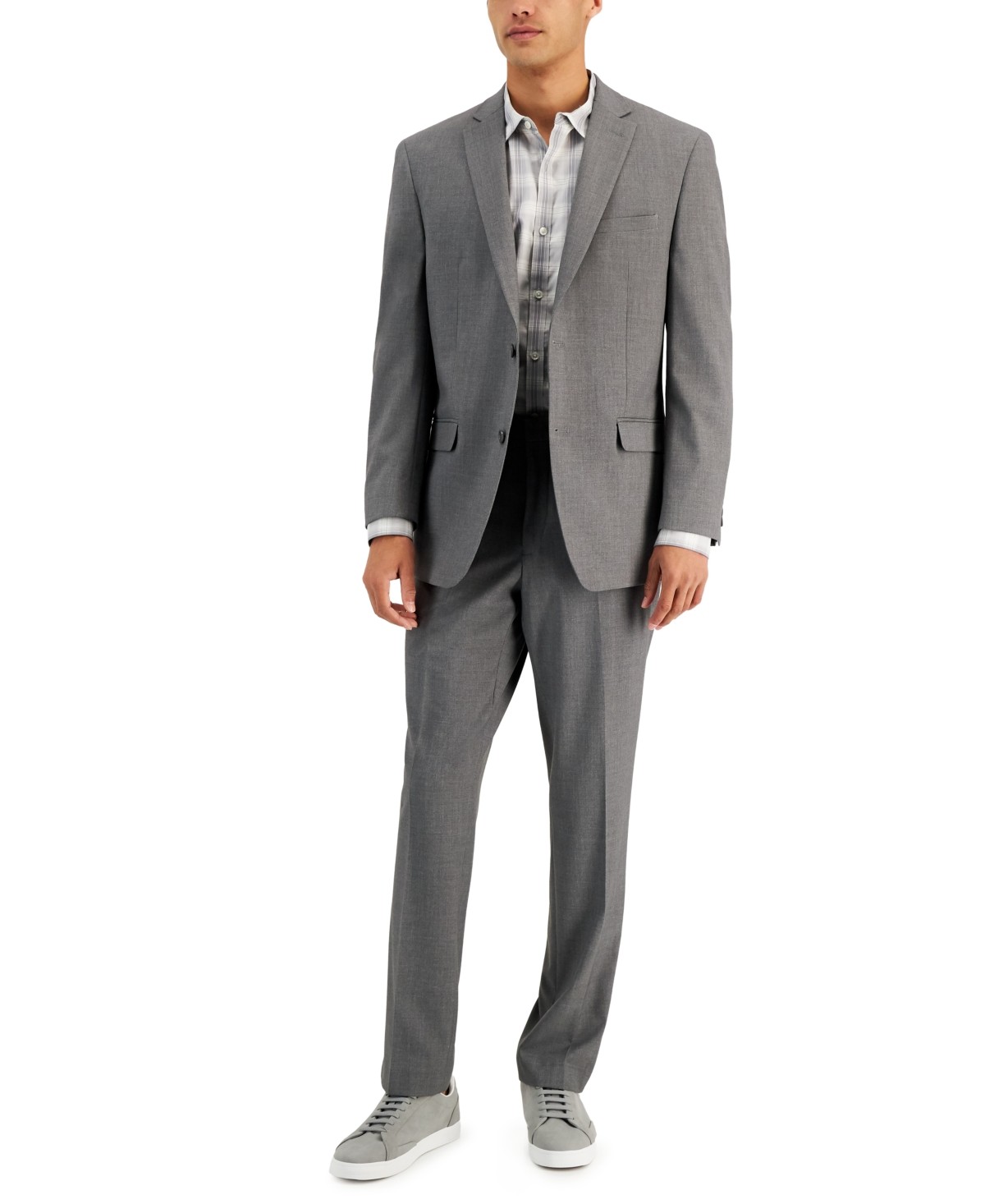 Andrew Marc Mens Slim fit 2 Piece Suit 44 S / 37 Waist Grey Solid Stretch