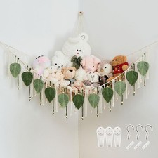 Macrame Animal Hammock with Beads Hand Woven Leaf Tassels Corner Hanging Net ...