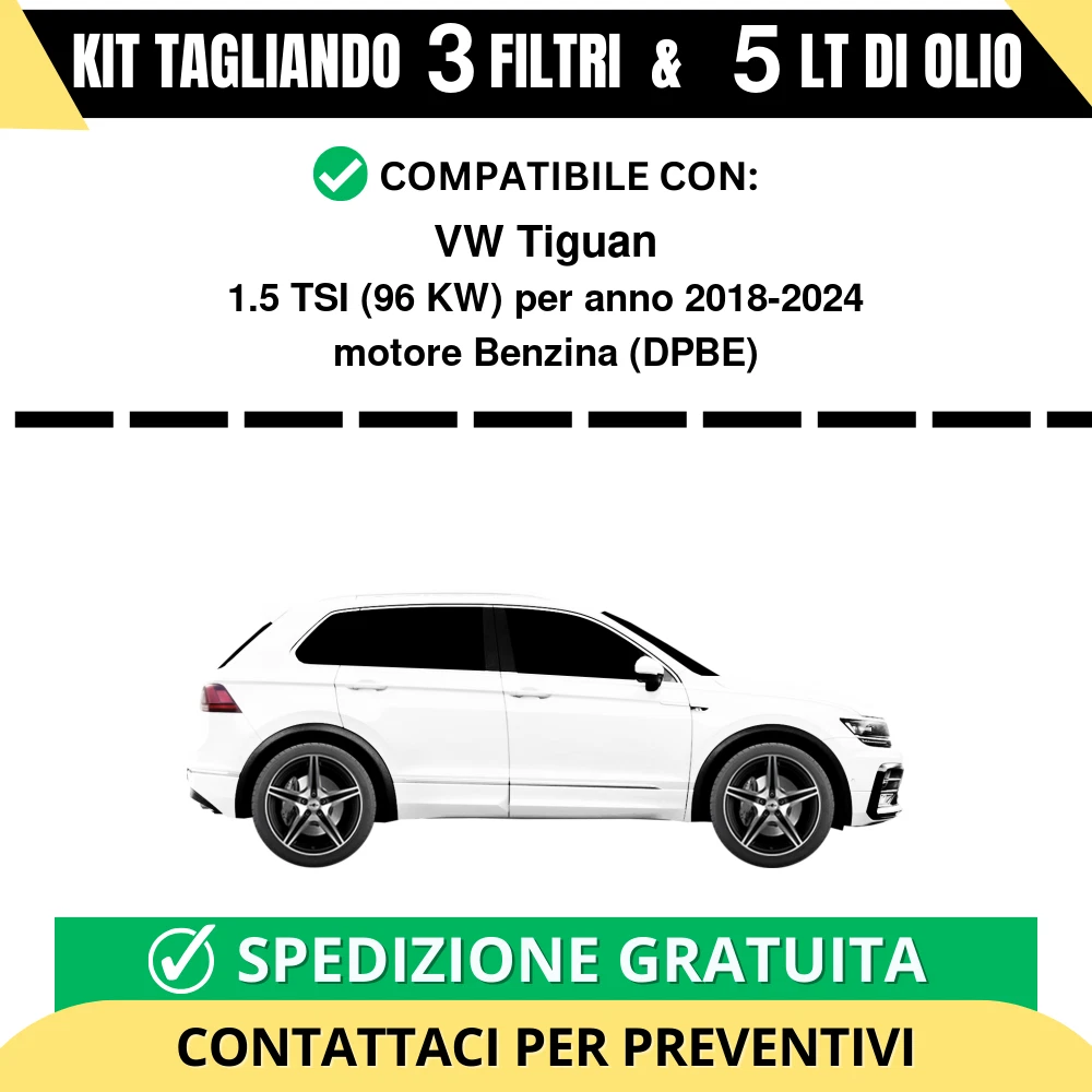 Kit 4 Filtri Tagliando Per VW Tiguan 2.0 TDI 103 KW Diesel 2008-2018 – Olio, Aria, Carburante, Abitacolo – Conforme Originale