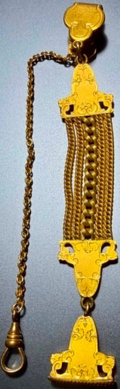 Watch fob: Gold-plated, vintage, unusual/rare design, 4 7/8"x5/8" (Lot#136)