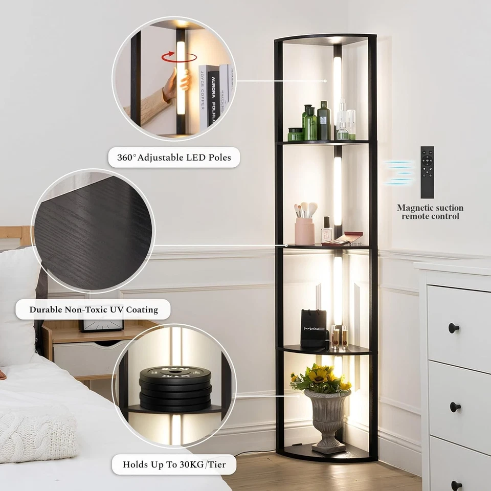 LED Corner Floor Lamp with 5-Tier Display Shelves, 162cm Modern Storage Light... - image 3 of 4
