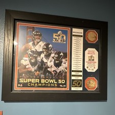 Denver Broncos Super Bowl 50 Champions Framed Memorabilia with Coins & Schedule