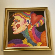 VINTAGE PORTRAIT PAINTING MODERNISM HEART MAN ILLUSTRATION EXRESSIONIST COLORFUL