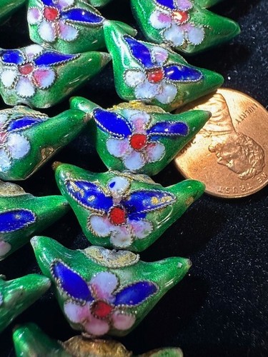 Pair of Vintage Chinese Cloisonne Enamel Beads Lantern Shape Flowers 21mm x 11mm - Picture 45 of 54