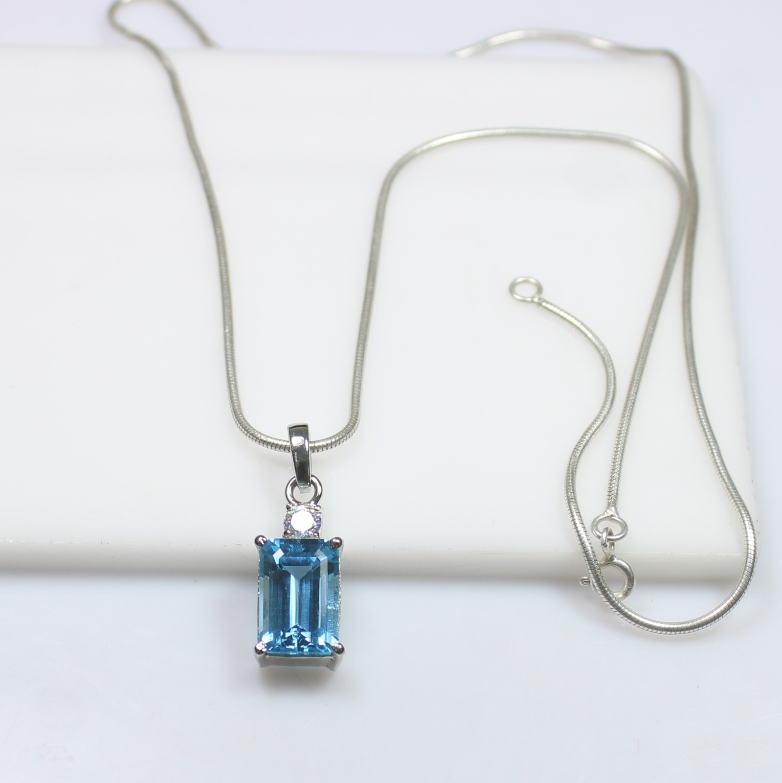Natural Blue Topaz Pendent In 925 Sterling Silver With Silver Snake Chain
