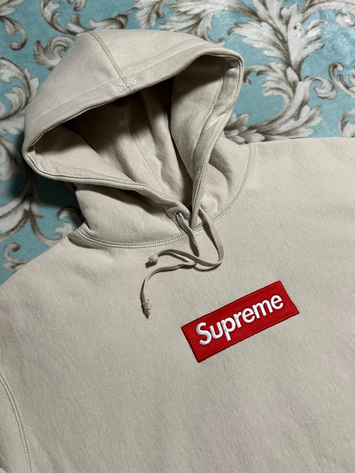 FELPA CON CAPPUCCIO SUPREME BOX LOGO (LARGE) (STONE) FW24 BAPE BURBERRY HOODIE