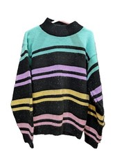 Vintage J.J. Poole Striped Pastels Colors Knit Sweater 100 Acrylic USA 20.5"