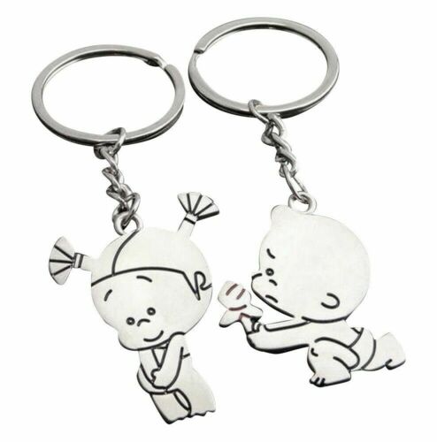 Baby Girl and Boy Couple Keyring in Steel. - Picture 1 of 1