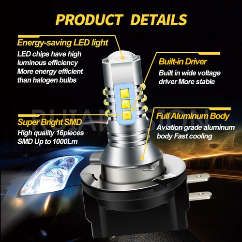 Ruiandsion H11B LED Bulb Car Fog Light Car Headlight CANBUS 10-30V White 1pair - Picture 3 of 8