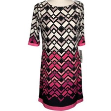 Donna Ricco Dress Women 6 Pink  Black Geometric Diamond Career Party NWT
