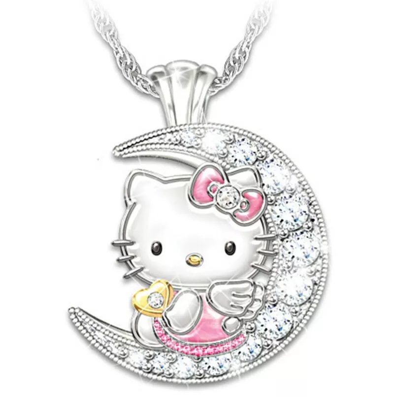 Lovely Cute Hello kitty On the Moon Pendant Necklace Little Girl's Jewelry  Gift