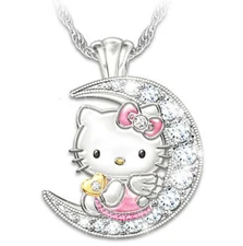 Lovely Cute Hello kitty On the Moon Pendant Necklace Little Girl's Jewelry Gift