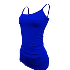 (Bozzolo) Plain Long Tank Top w/Spaghetti Straps Cotton Cami  Junior Size S M L