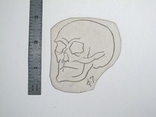 vtg 1960s 1970s Tattoo acetate stencil 3/4 view skull signed SK4