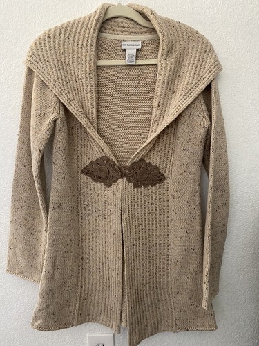 Soft Surroundings Speckled Oatmeal Shawl Collar Cardigan XS Cashmere/wool Blend - Picture 2 of 11