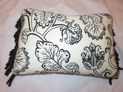 Rose tree Calais Black Cream Fringed deco Pillow NEW