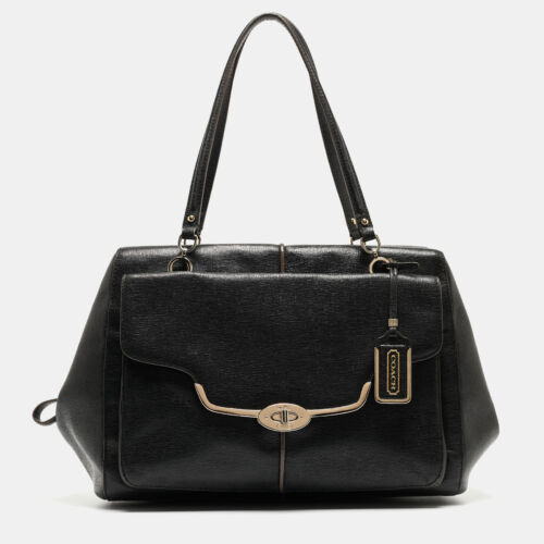 Coach Black Textured Leather E/W Madison Madeline Satchel - Picture 1 of 10