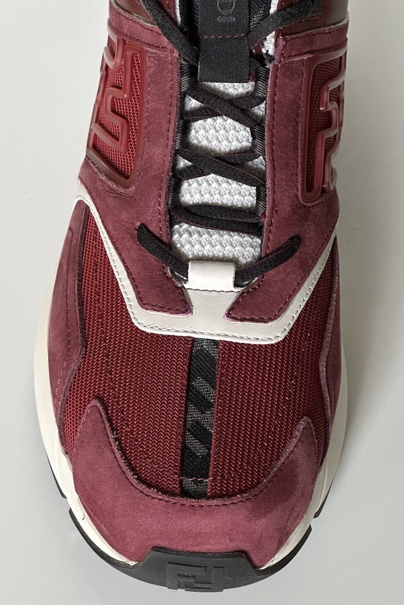 NIB $1100 Fendi FF Logo Fabric/Leather Burgundy Sneakers 10  display picture 2