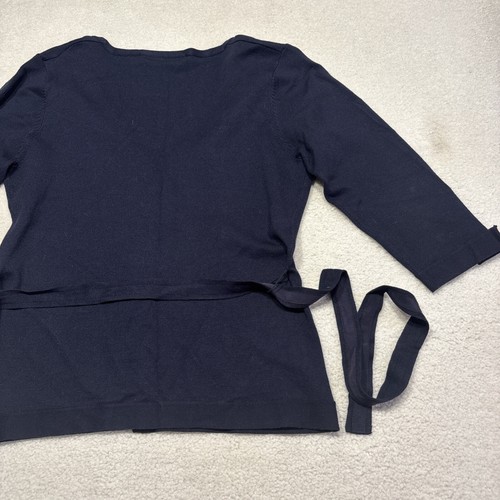 Urbane Women's Knit Top Blue Tie Belt Button up V Neck Cardigan Size 12 - Picture 7 of 8