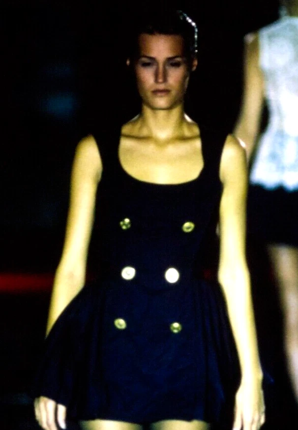 Versace — Gianni Versace COUTURE Spring 1994 Runway Medusa Logo Blue Dress US 6 8 / IT 42
