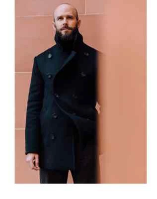 NEW 2025 Classic men's collar wool coat retro mid length