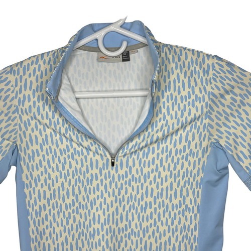 Kjus Comfort Pullover 1/4 Zip Womens 36 Small LS Blue White All Over Print - Picture 5 of 12