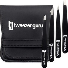 Tweezer Guru Eyebrow Tweezer Set 4-Piece for Women  Men - Professional Slant