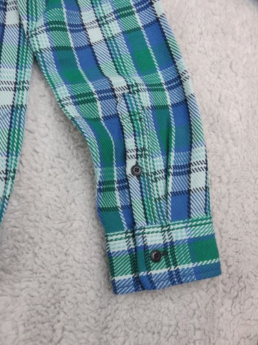 Mens Outerknown Plaid Flannel Shirt Size M Blanket Organic Green Blue Button - Bild 4 von 7