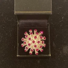 Costume “fireworks” Cocktail Ring, Adjustable Silver Tone With Red Stones