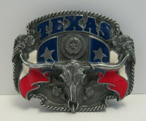 Texas Flag Longhorn Belt Buckle 