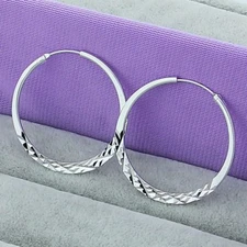 Womens 925 Sterling Silver Large 50mm Round Vogue Hoop Earrings E279