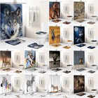 3D Wolf Shower Curtain Set Bathroom Rug Non-Slip Horse Bath Mat Toilet Lid Cover