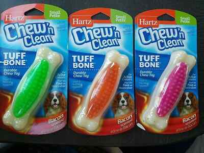 3 Hartz Chew n Clean Tuff Bone BACON SCENTED Dental Dog Chew Toy 10-20 lb Small